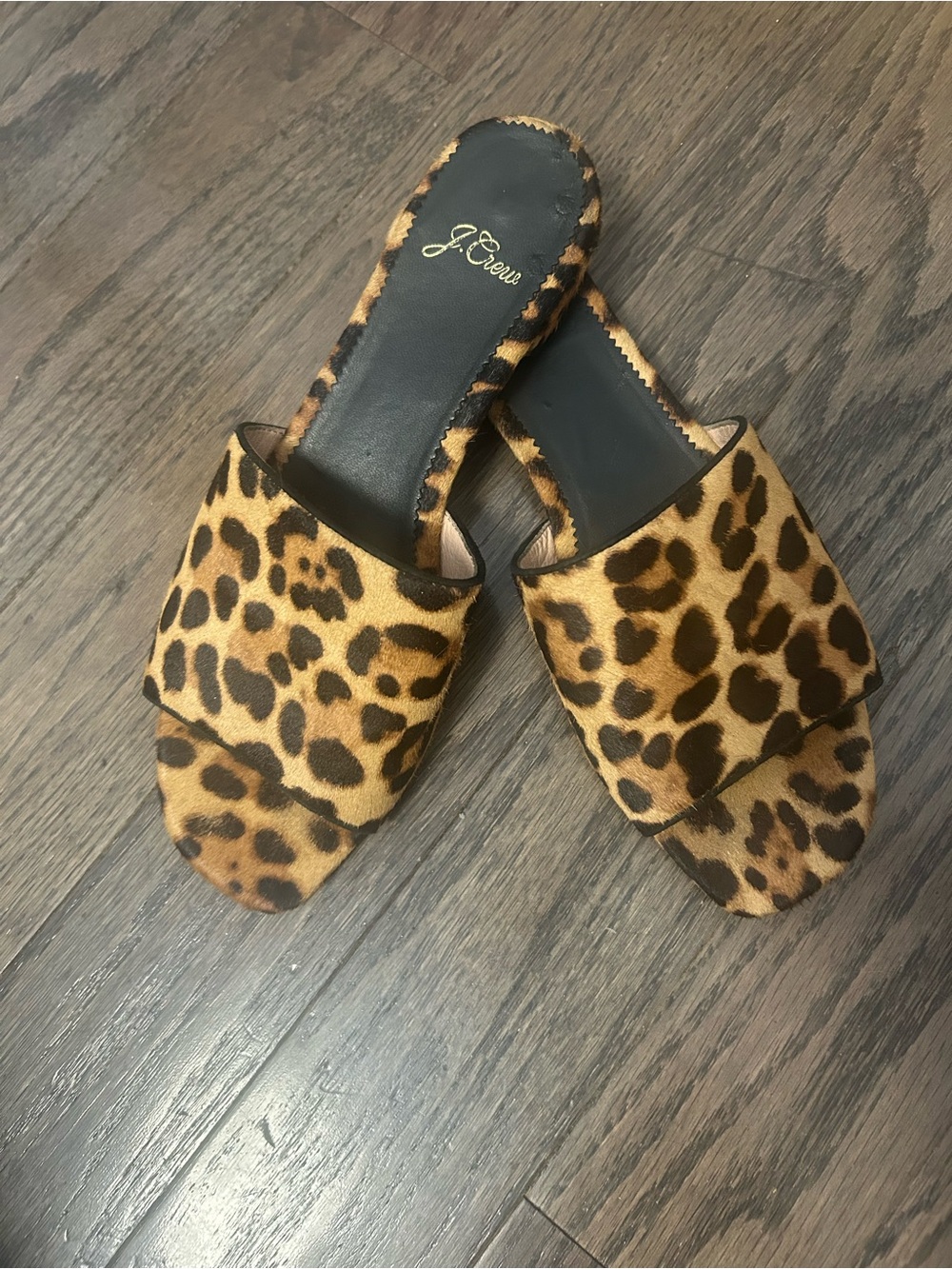 J. Crew Leopard Print Slide Mules in Brown and Black